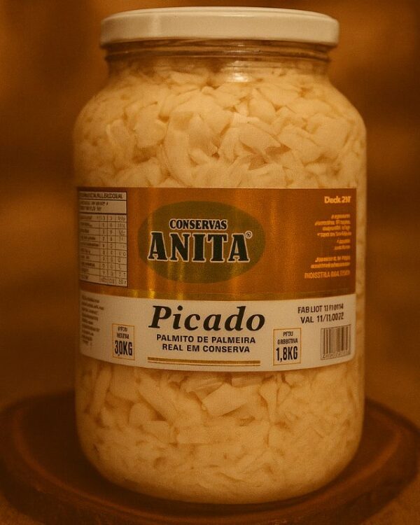 Palmito de Palmeira Real Picado em Conserva 1,8kg - Conservas Anita